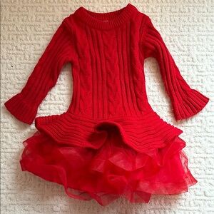 Iris + Ivy Red cable Knit Dress with Tulle Skirt